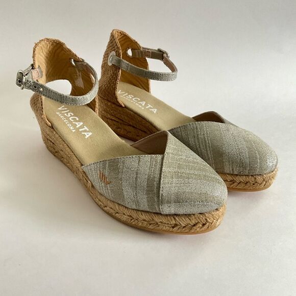 Viscata Barcelona Canvas Wedge Sandals Espadrille Ankle Strap Gray 39 - Picture 11 of 12